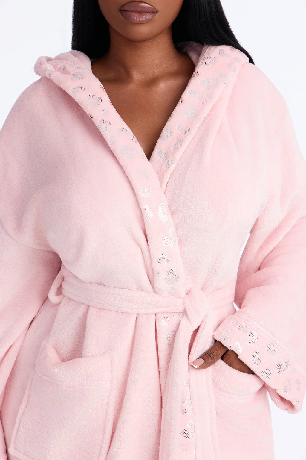 My Aura Hooded Contrast Trim Plush Robe - Pink