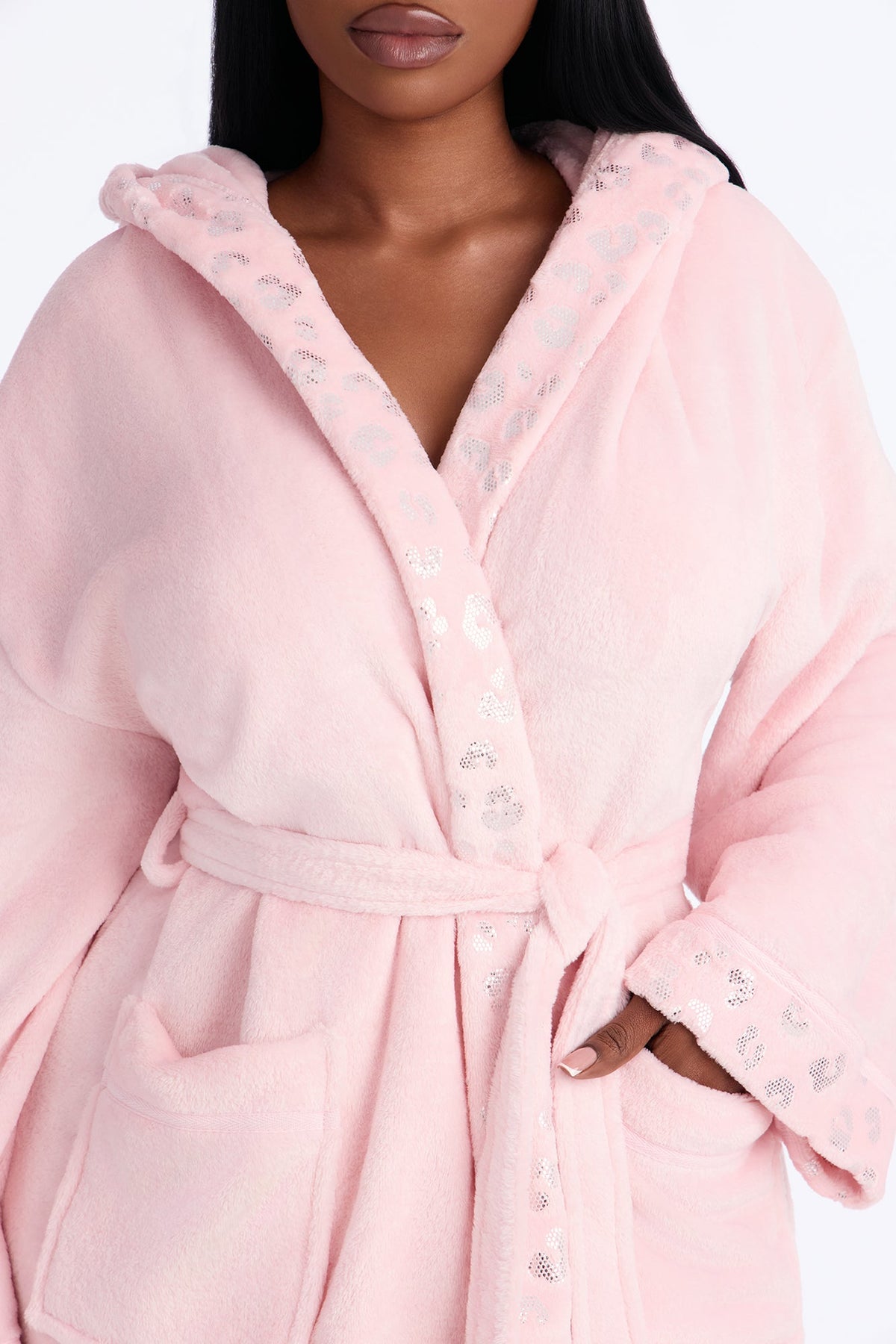 My Aura Hooded Contrast Trim Plush Robe - Pink