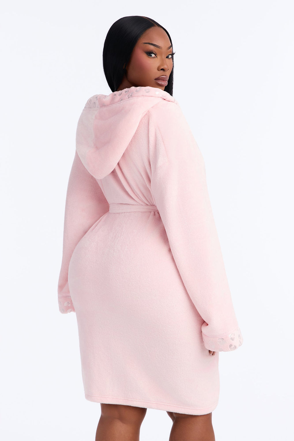 My Aura Hooded Contrast Trim Plush Robe - Pink