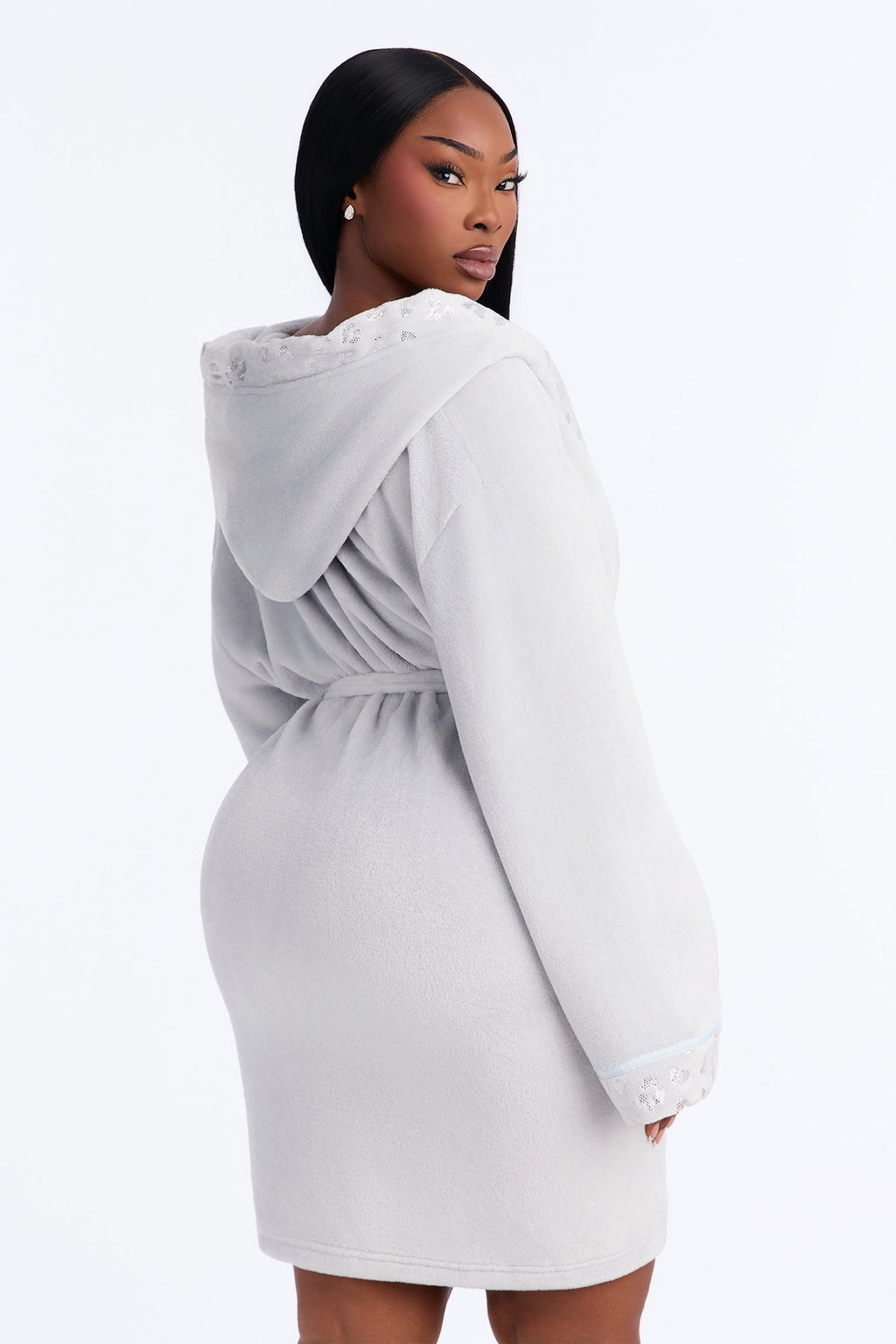 My Aura Hooded Contrast Trim Plush Robe - Slate Grey