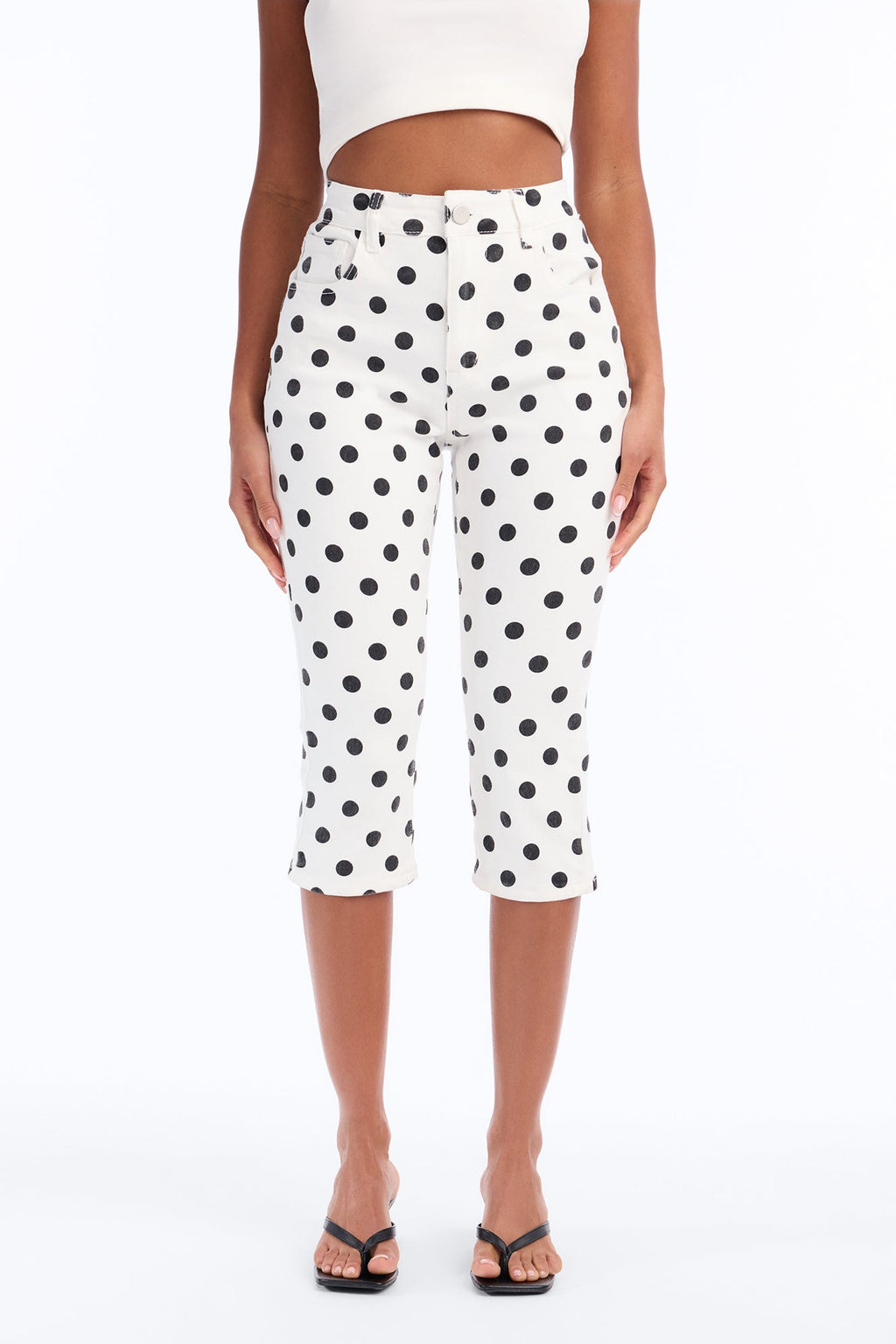 Dotty For You Printed Capri Jeans - White/combo