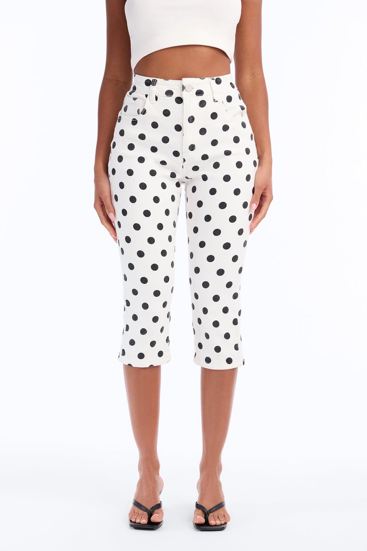 Dotty For You Printed Capri Jeans - White/combo