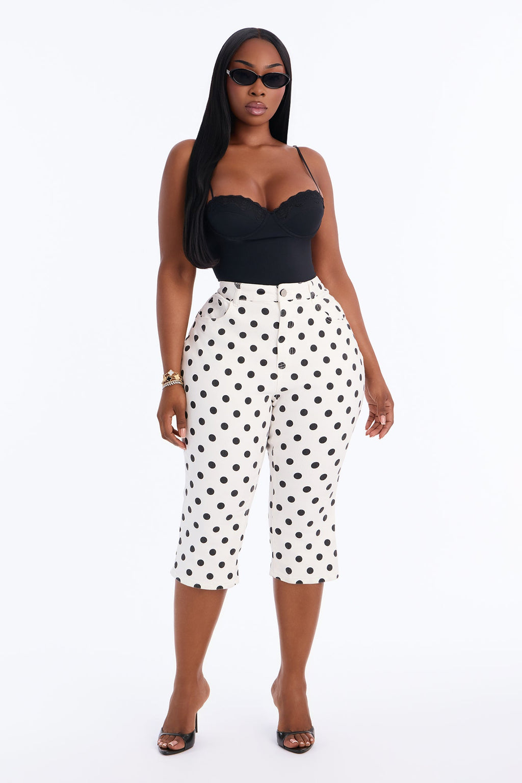 Dotty For You Printed Capri Jeans - White/combo