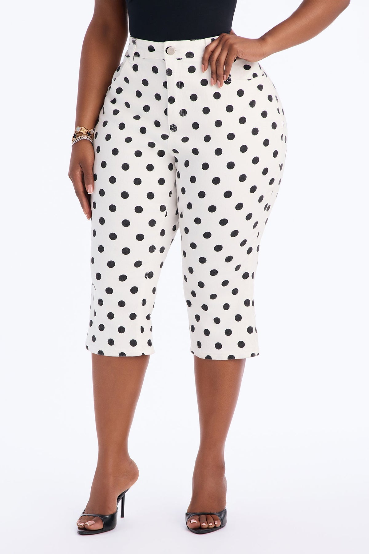 Dotty For You Printed Capri Jeans - White/combo