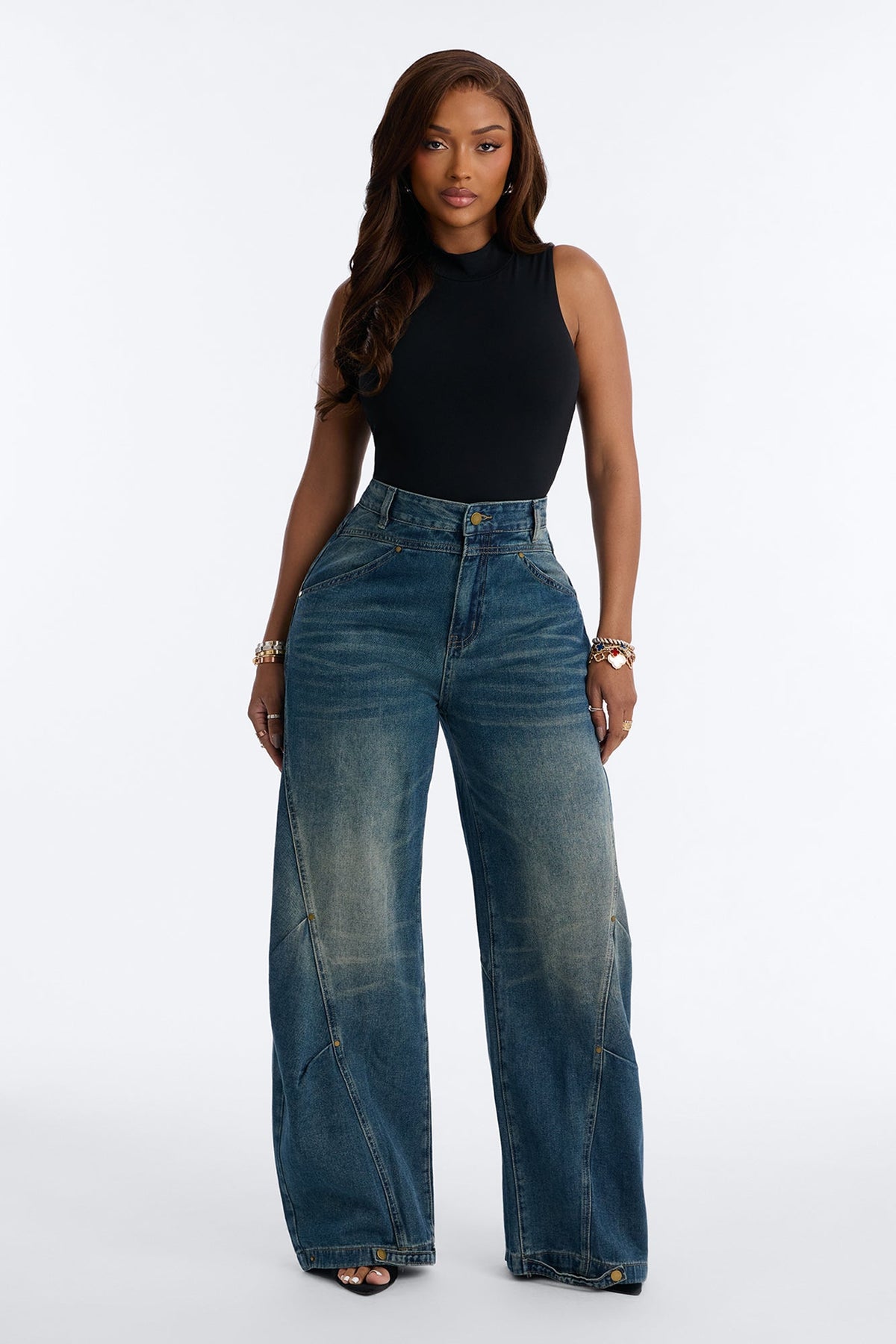 Know The Vibes High Rise Hem Adjuster Jeans - Dark Wash