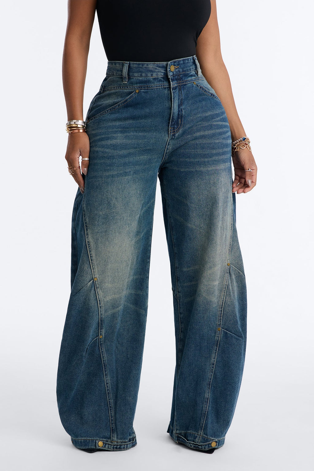Know The Vibes High Rise Hem Adjuster Jeans - Dark Wash