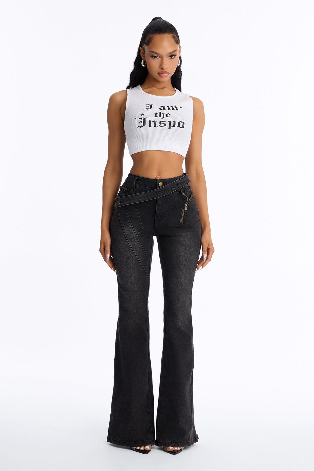 Zip It Good Stretch Flare Jeans - Black Wash
