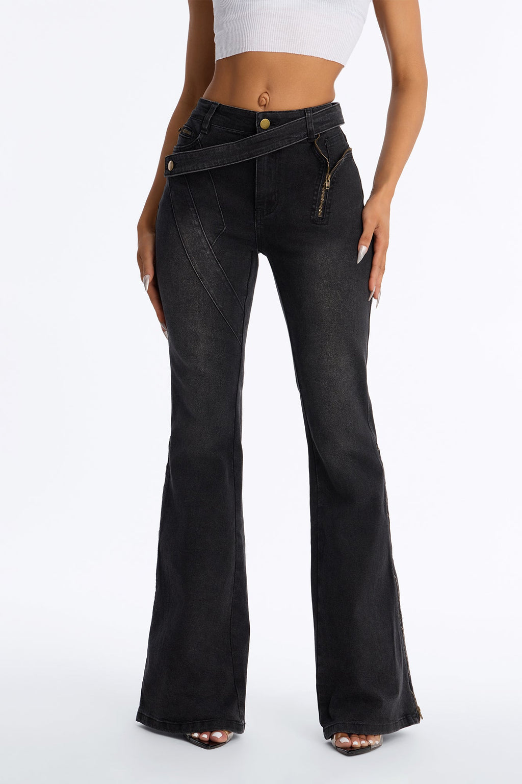 Zip It Good Stretch Flare Jeans - Black Wash