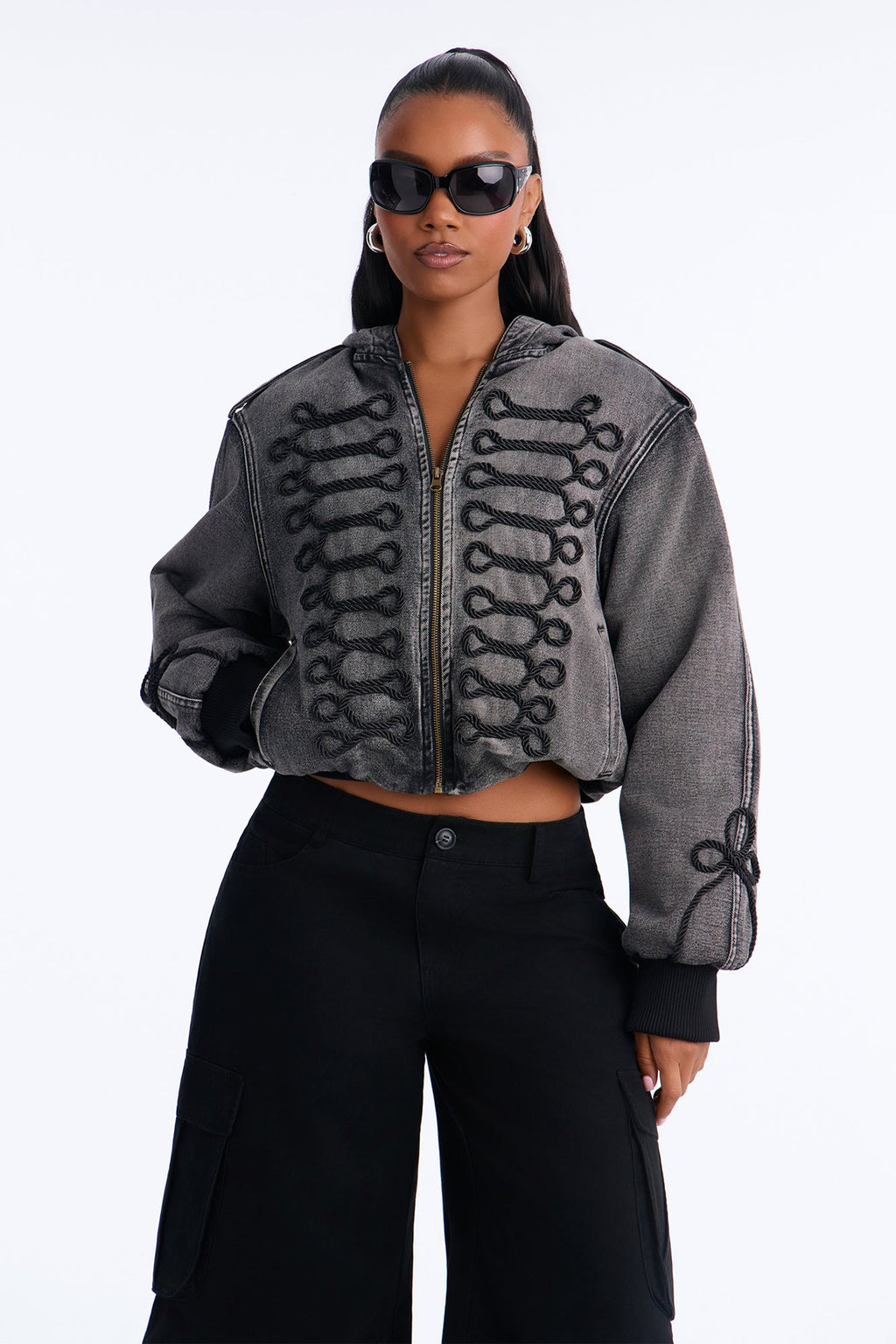 Cabin Fever Hood Quilted Denim Jacket - Grey