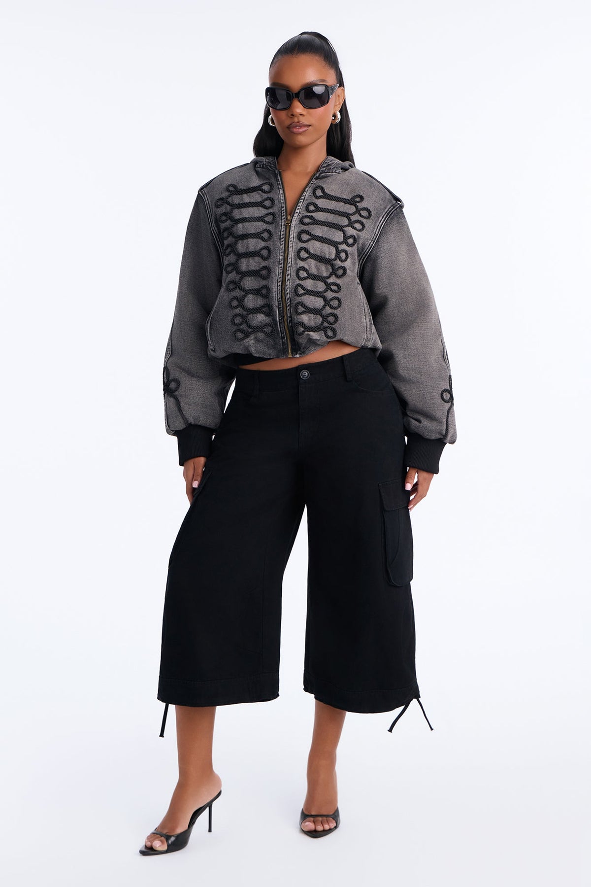 Cabin Fever Hood Quilted Denim Jacket - Grey