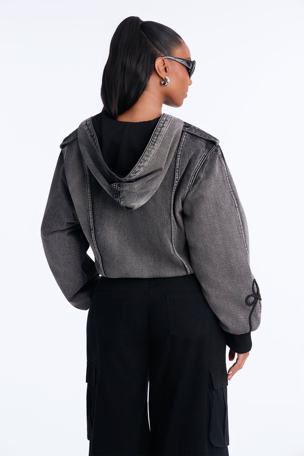 Cabin Fever Hood Quilted Denim Jacket - Grey