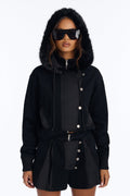 Black Ice Faux Fur Hooded Denim Jacket - Black