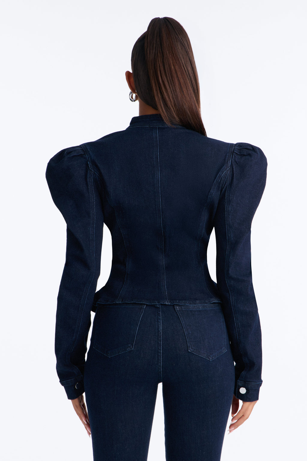 Windsor Clasp Peplum Denim Jacket - Dark Wash