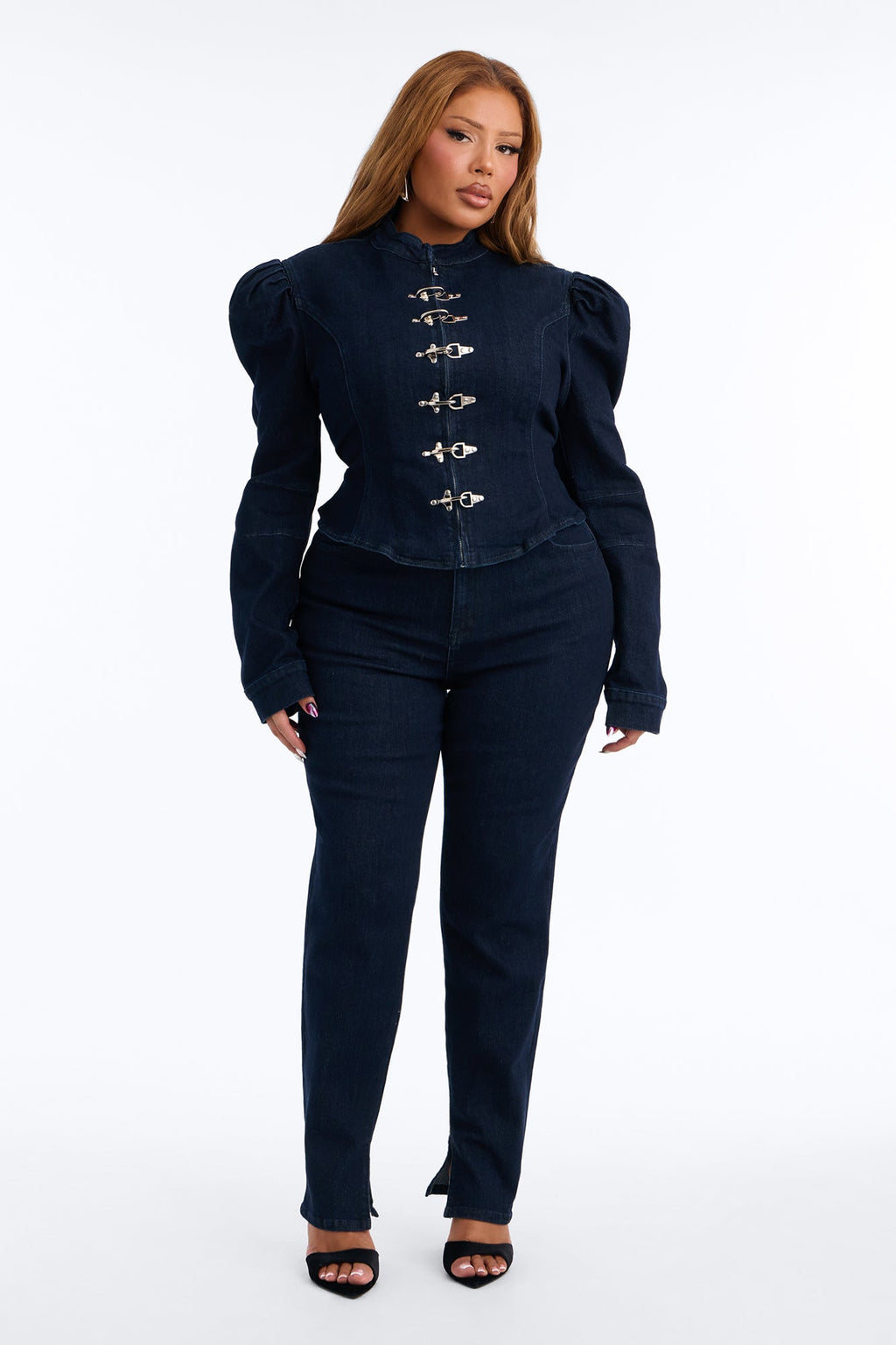 Windsor Clasp Peplum Denim Jacket - Dark Wash