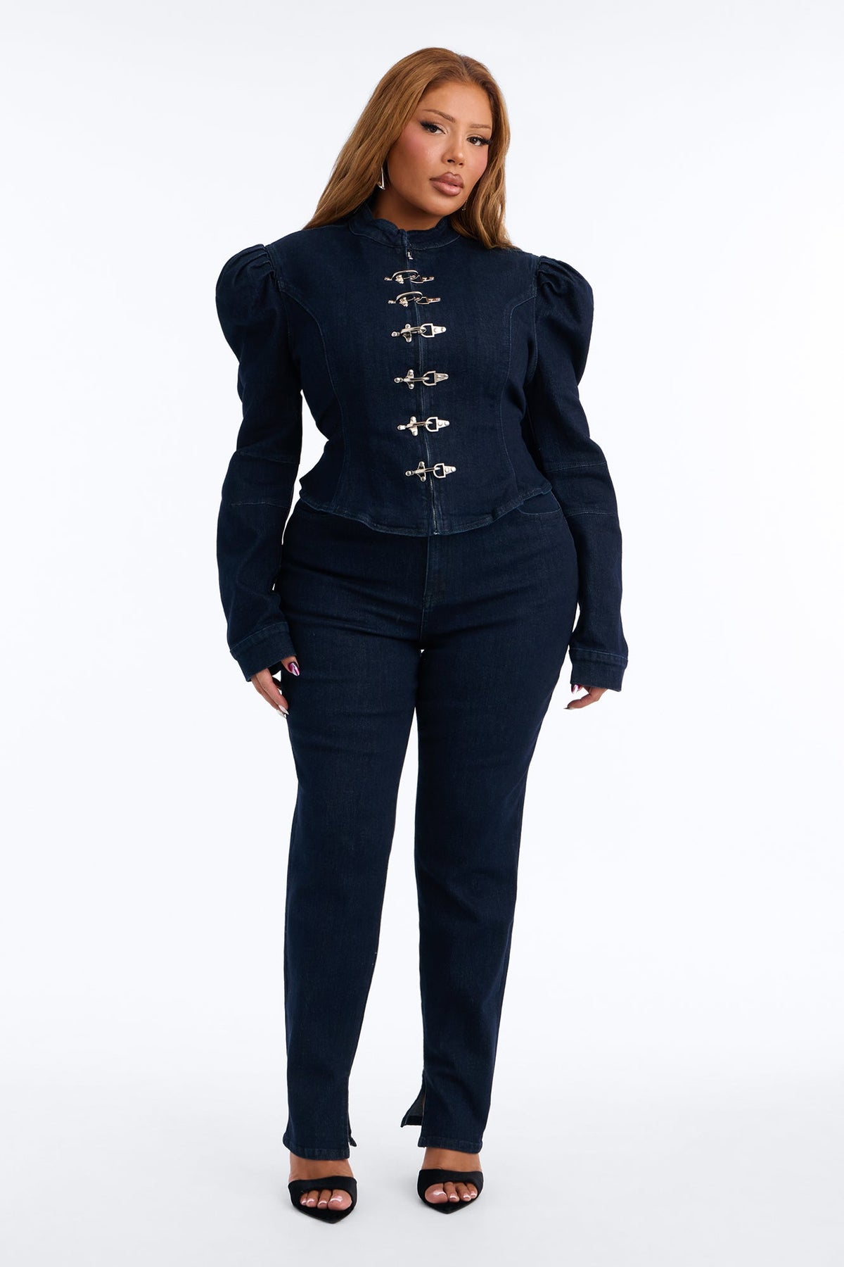 Windsor Clasp Peplum Denim Jacket - Dark Wash