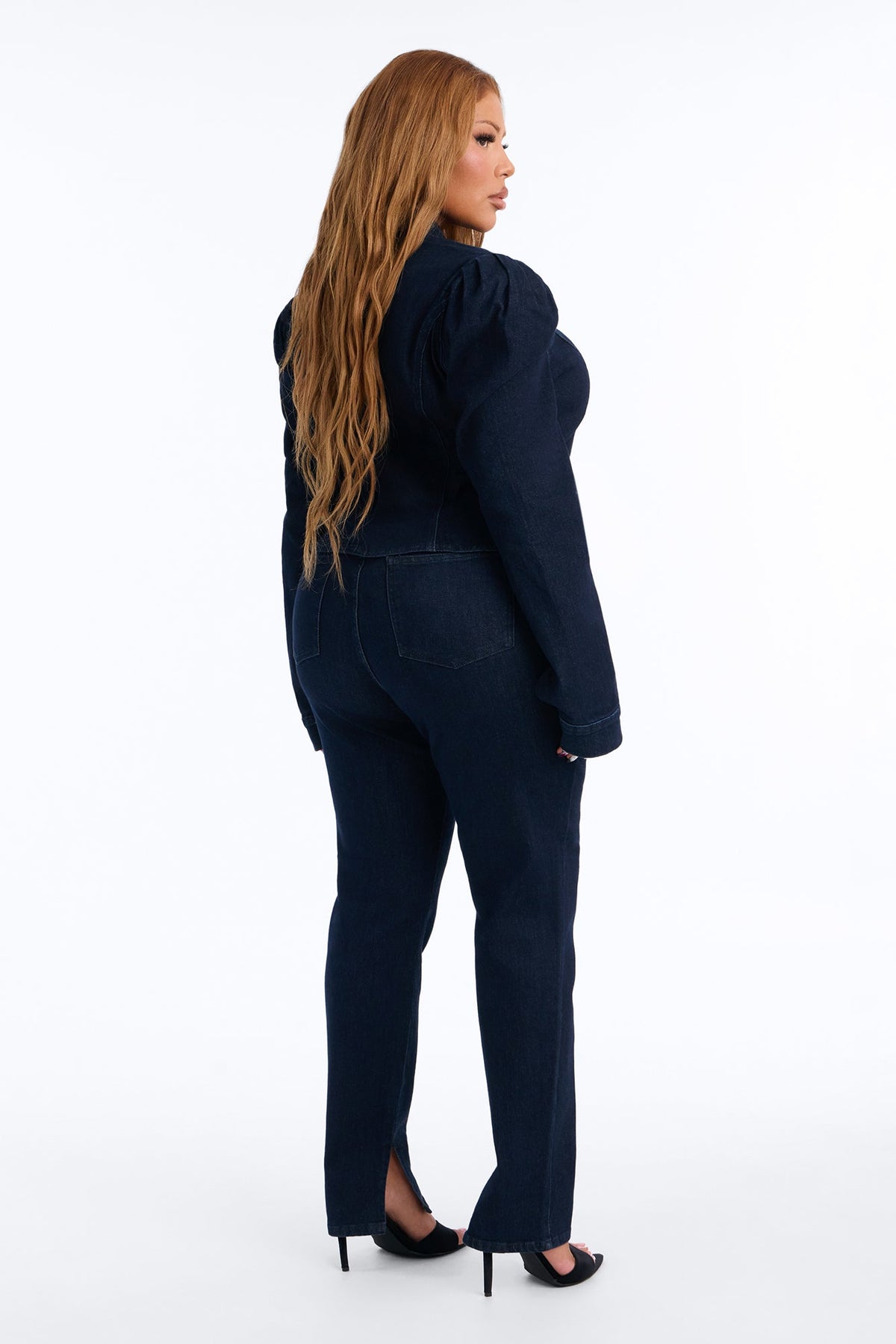 Windsor Clasp Peplum Denim Jacket - Dark Wash