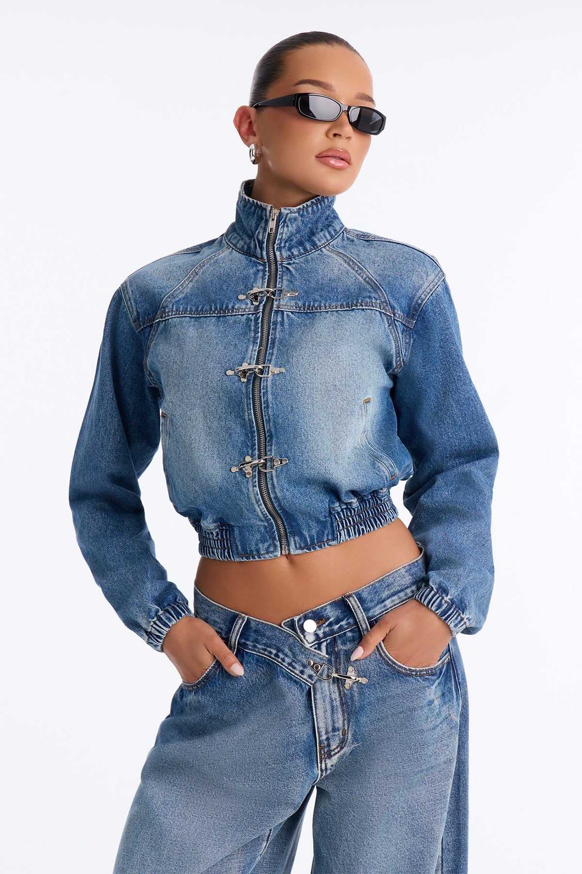 Canton Clasp Denim Bomber Jacket - Dark Wash
