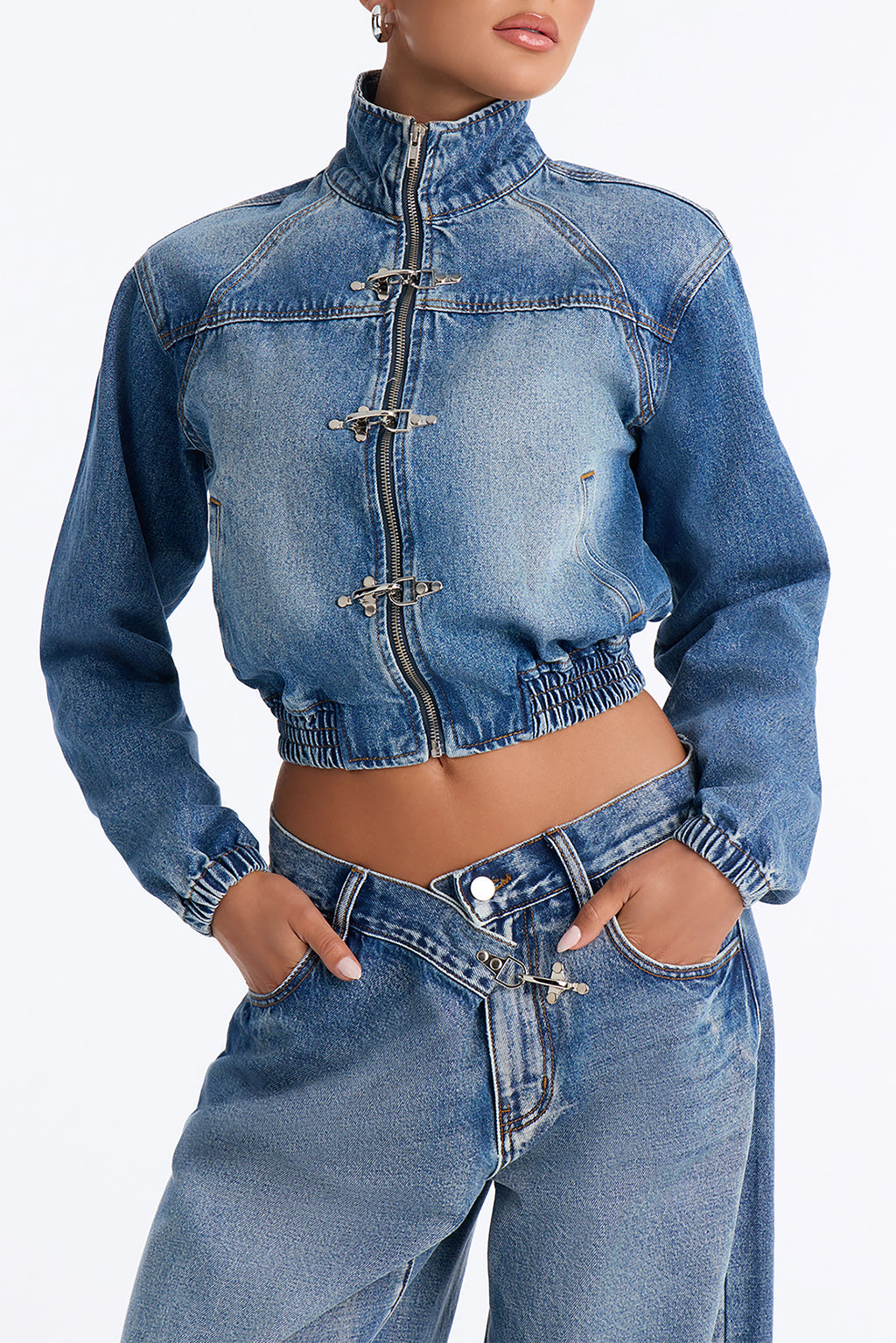 Canton Clasp Denim Bomber Jacket - Dark Wash
