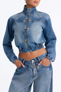 Canton Clasp Denim Bomber Jacket - Dark Wash