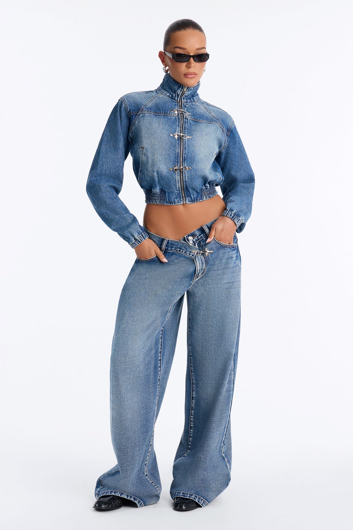Canton Clasp Denim Bomber Jacket - Dark Wash