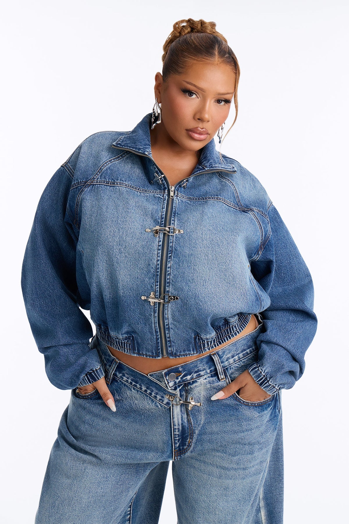 Canton Clasp Denim Bomber Jacket - Dark Wash