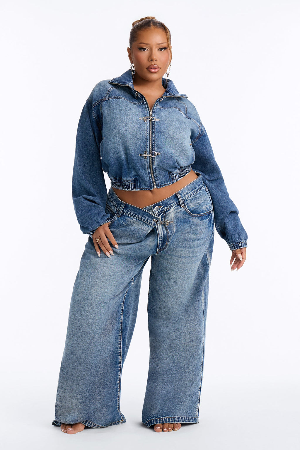 Canton Clasp Denim Bomber Jacket - Dark Wash