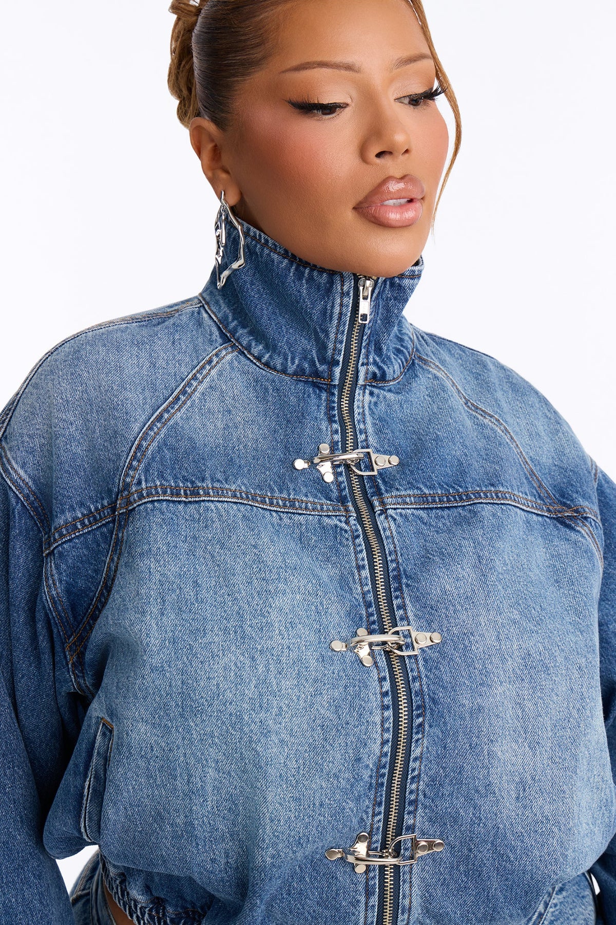 Canton Clasp Denim Bomber Jacket - Dark Wash