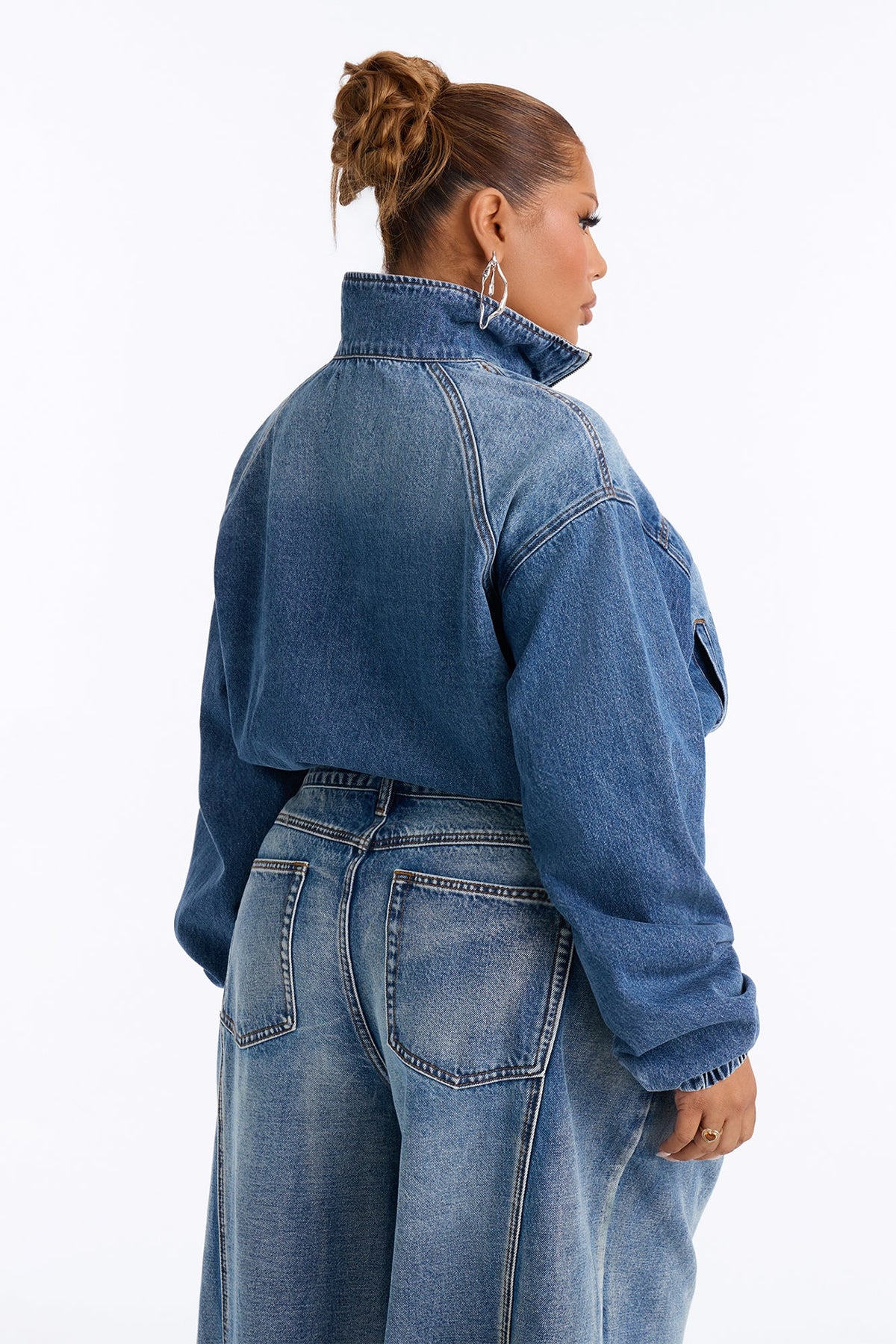 Canton Clasp Denim Bomber Jacket - Dark Wash