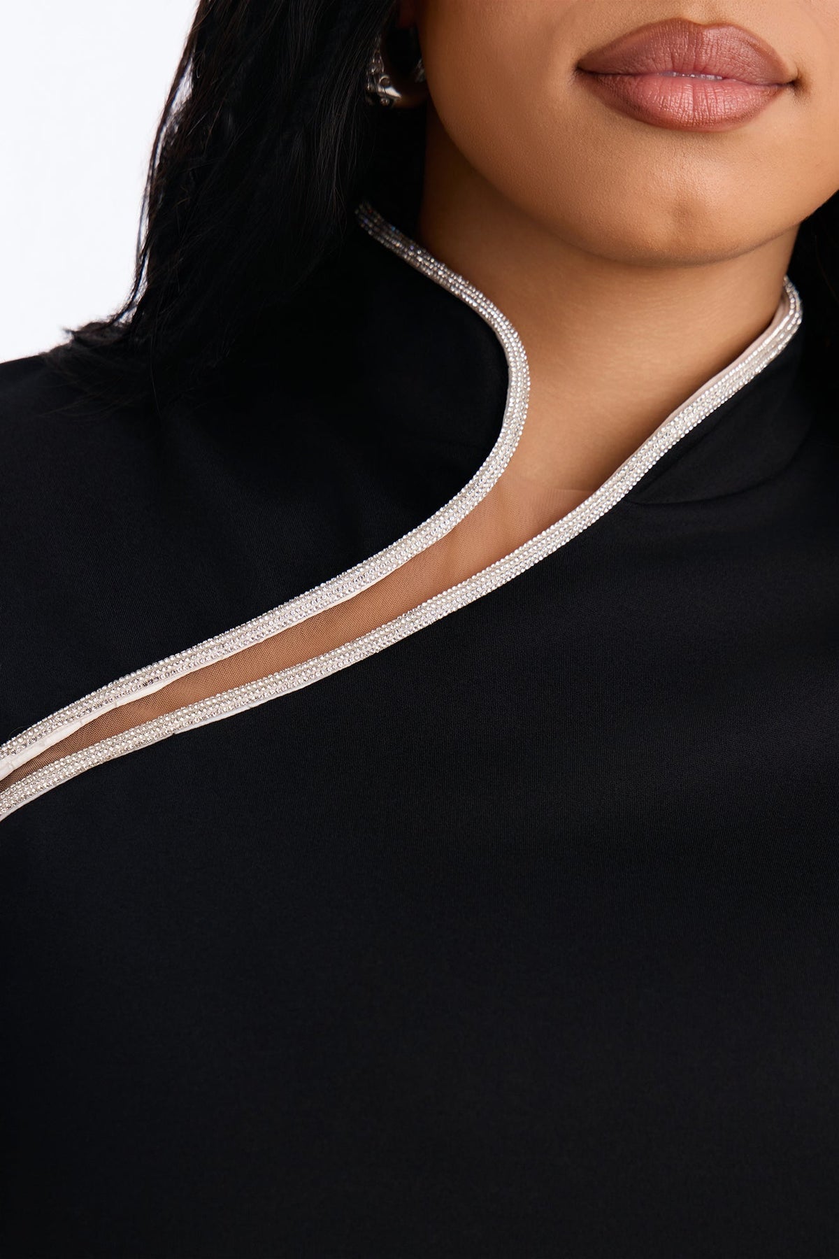 Maxine Rhinestone Trim Ponte Mini Dress - Black