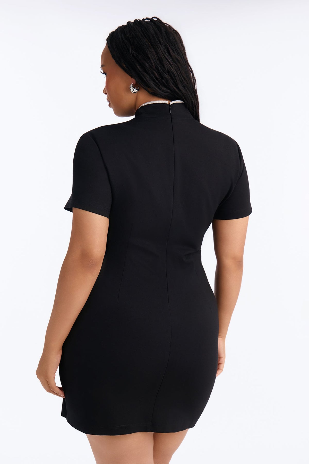 Maxine Rhinestone Trim Ponte Mini Dress - Black