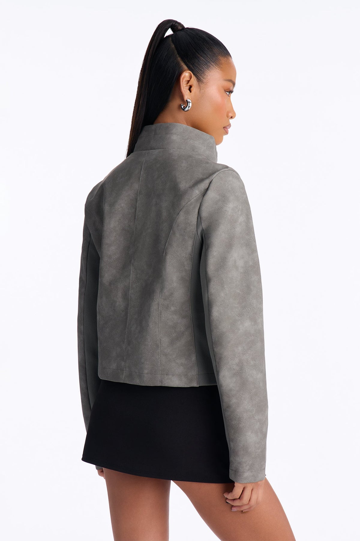 Matrix Triple Clasp Funnel Neck Moto Jacket - Grey