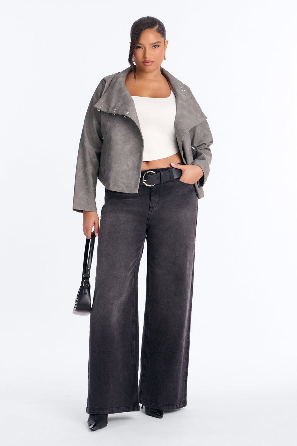 Matrix Triple Clasp Funnel Neck Moto Jacket - Grey