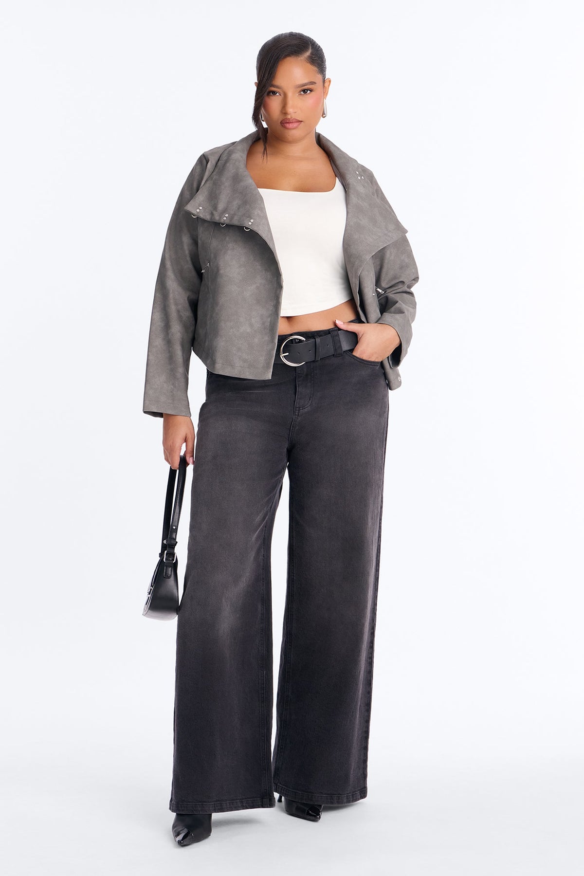 Matrix Triple Clasp Funnel Neck Moto Jacket - Grey