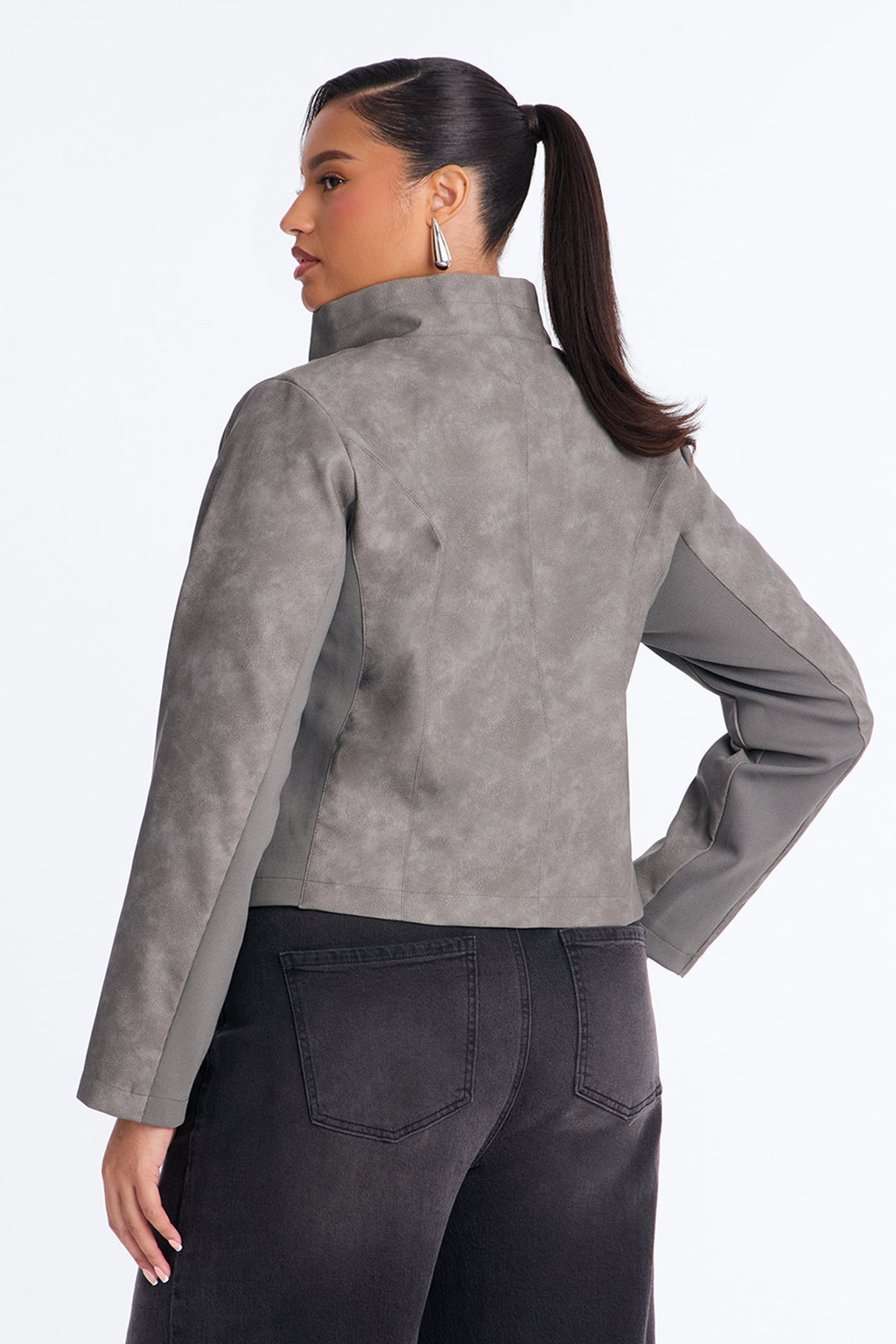 Matrix Triple Clasp Funnel Neck Moto Jacket - Grey