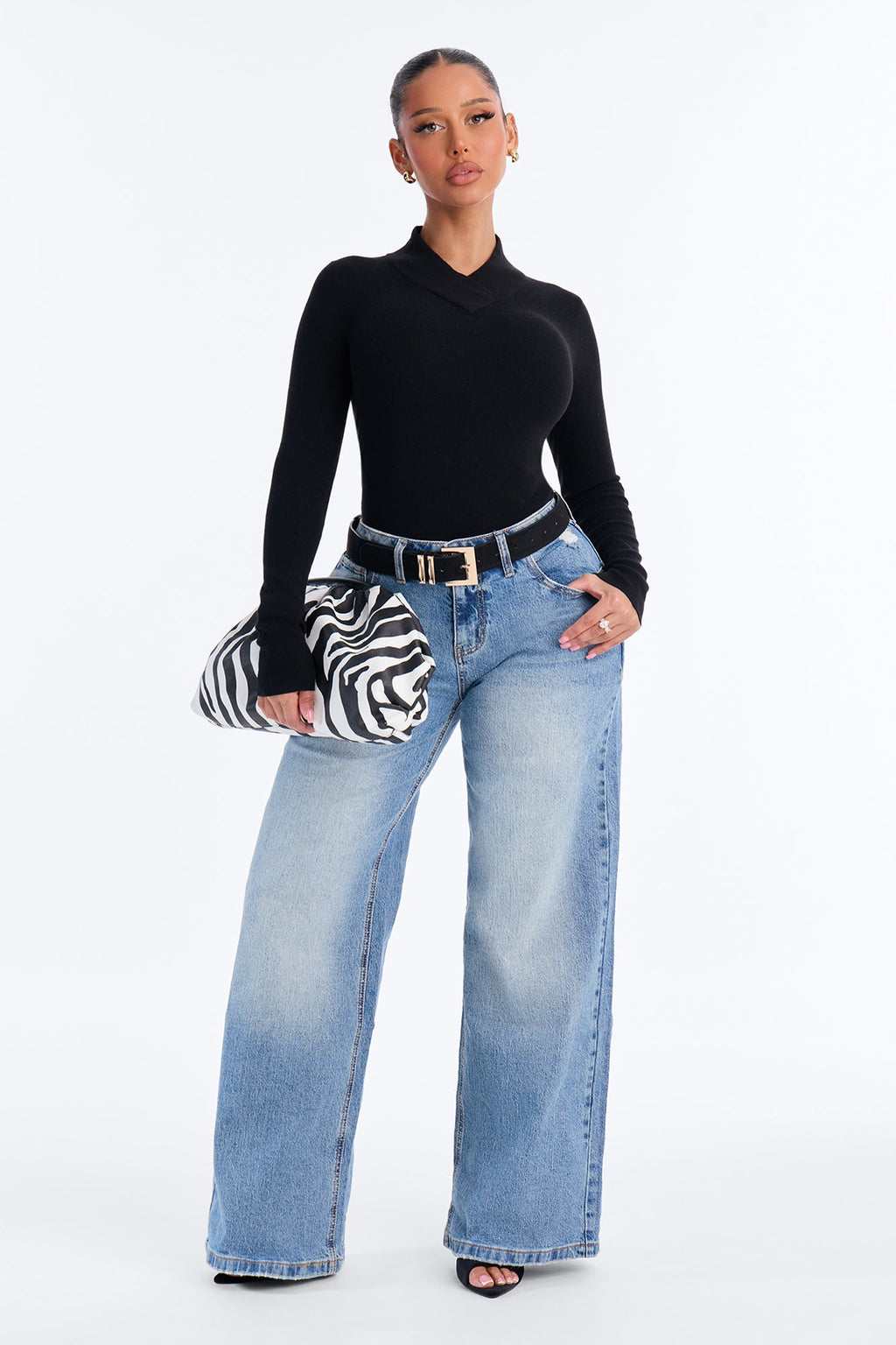 Serious Love Fitted High Neck Pullover Sweater - Black