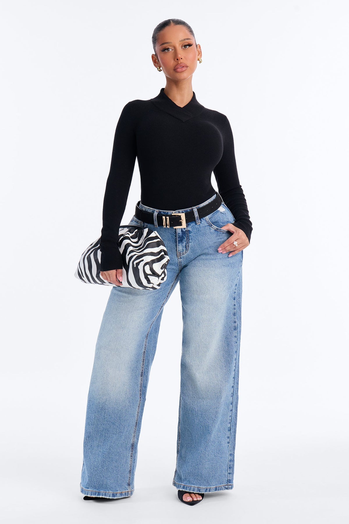 Serious Love Fitted High Neck Pullover Sweater - Black