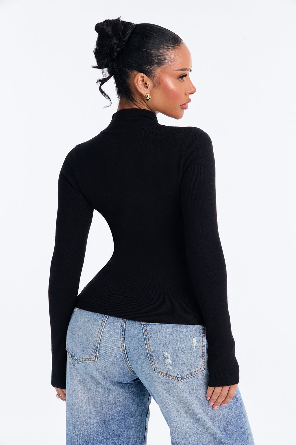 Serious Love Fitted High Neck Pullover Sweater - Black