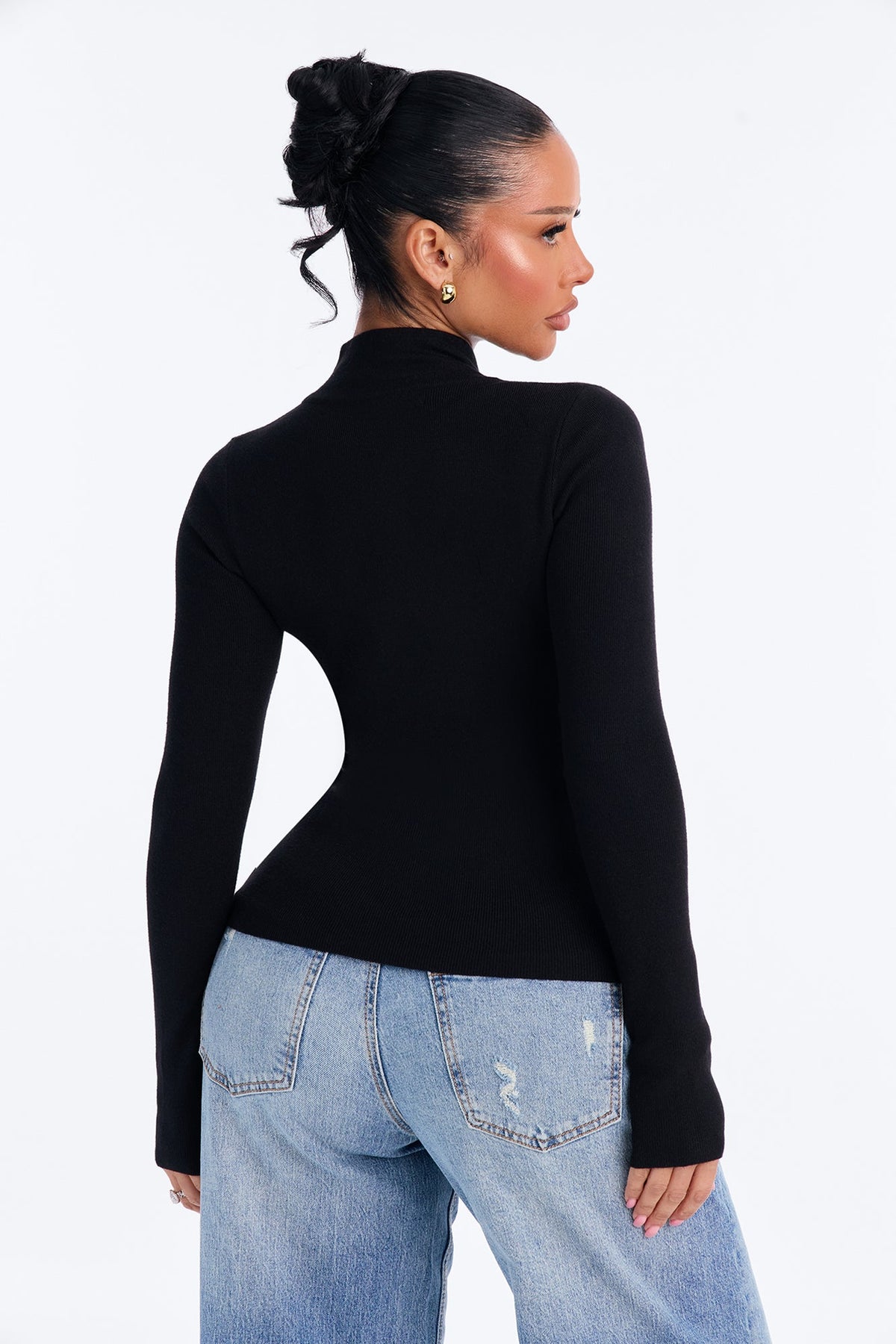 Serious Love Fitted High Neck Pullover Sweater - Black