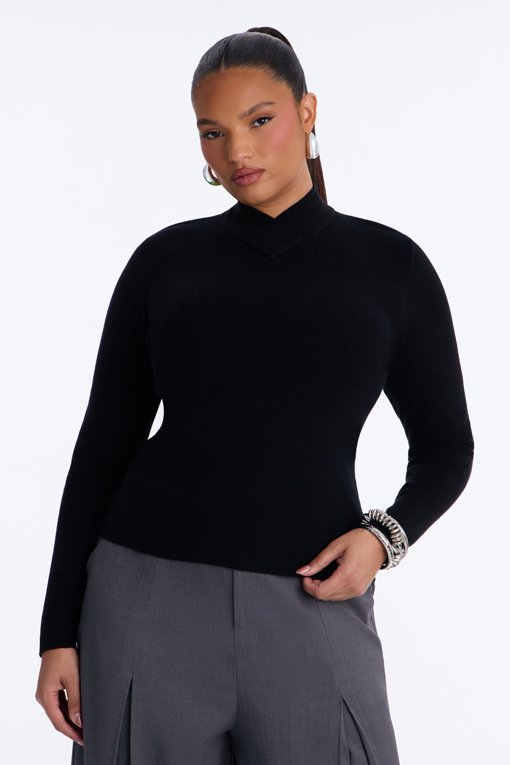 Serious Love Fitted High Neck Pullover Sweater - Black