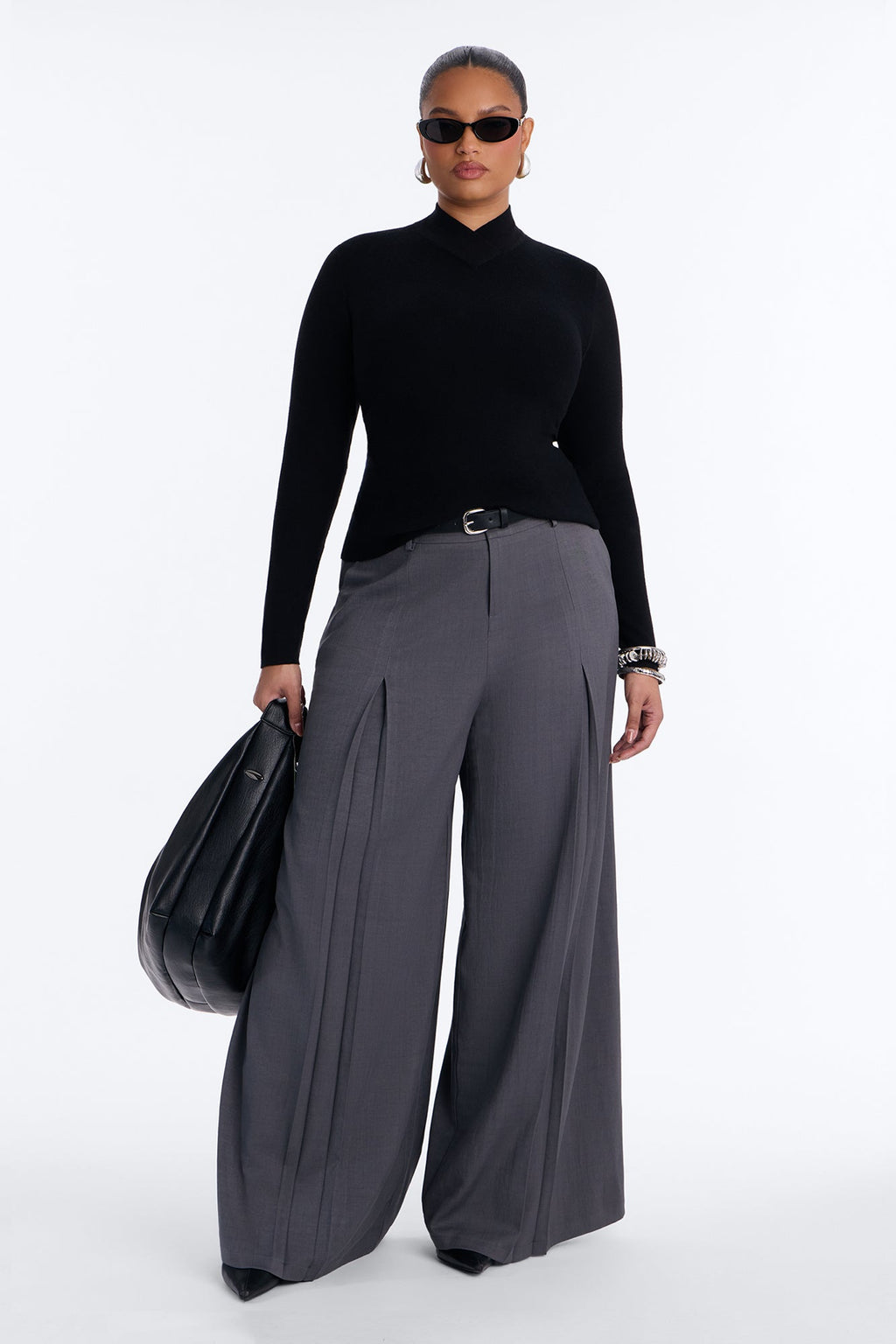 Serious Love Fitted High Neck Pullover Sweater - Black