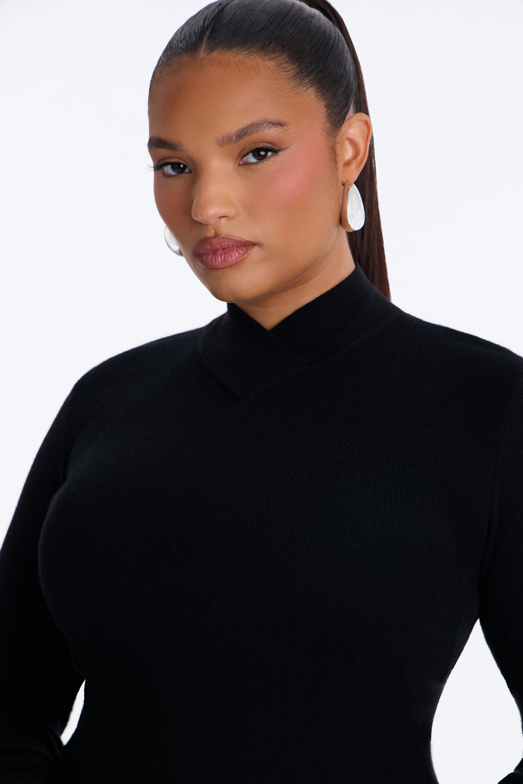 Serious Love Fitted High Neck Pullover Sweater - Black