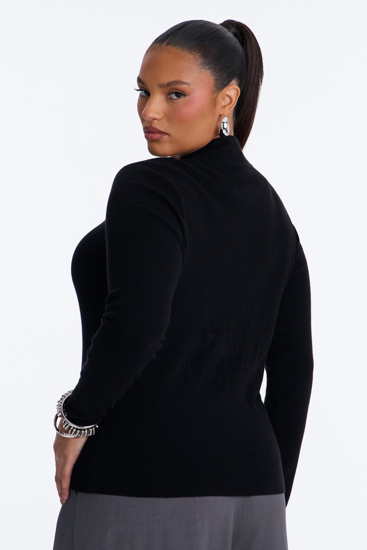 Serious Love Fitted High Neck Pullover Sweater - Black