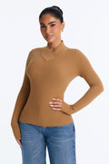 Serious Love Fitted High Neck Pullover Sweater - Camel