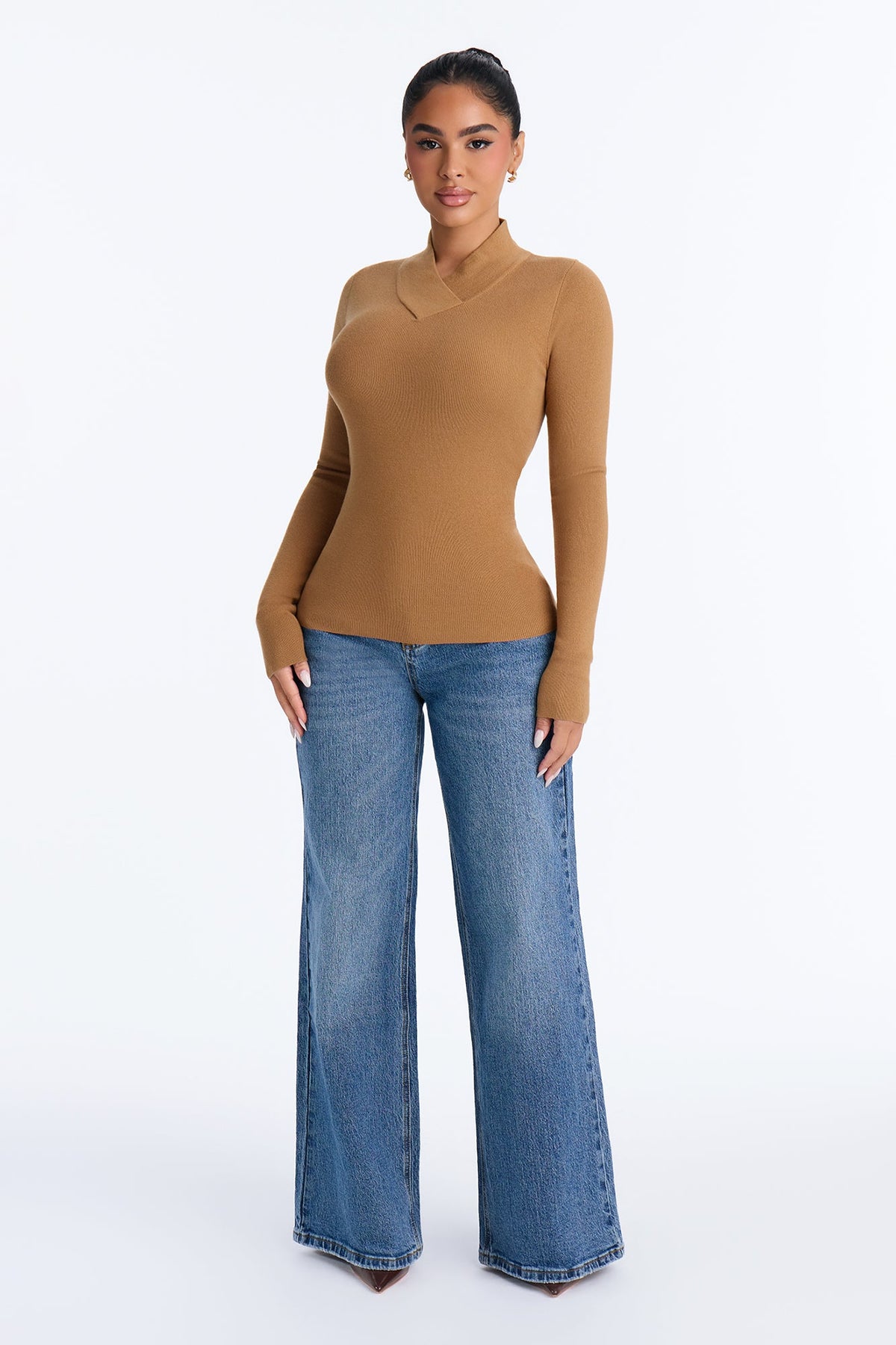 Serious Love Fitted High Neck Pullover Sweater - Camel