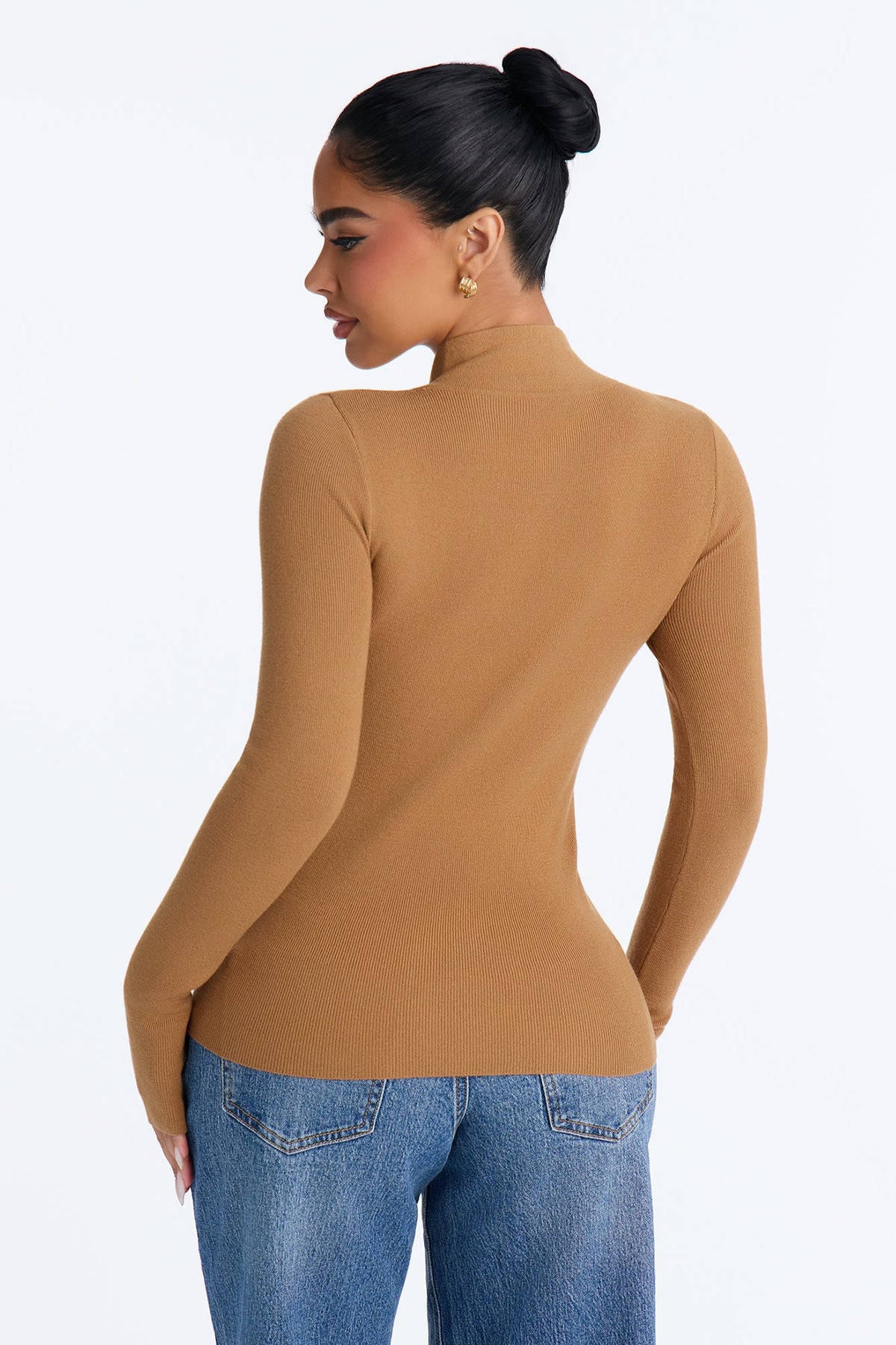 Serious Love Fitted High Neck Pullover Sweater - Camel