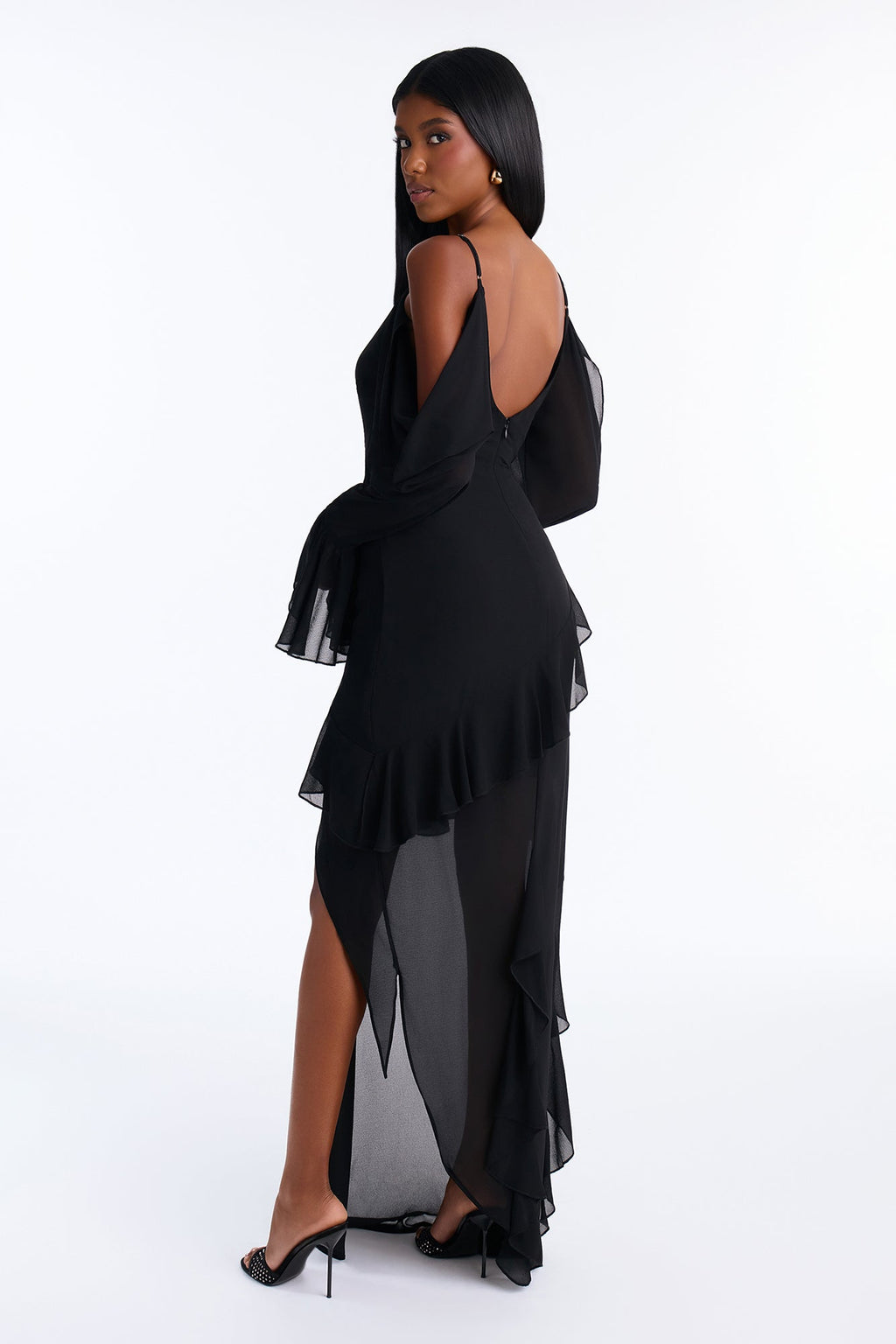 Catwalk Chiffon Ruffle Maxi Dress - Black
