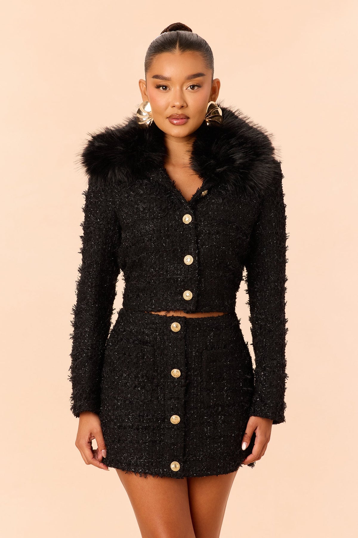 Keep It Real Tweed Skirt Set - Black