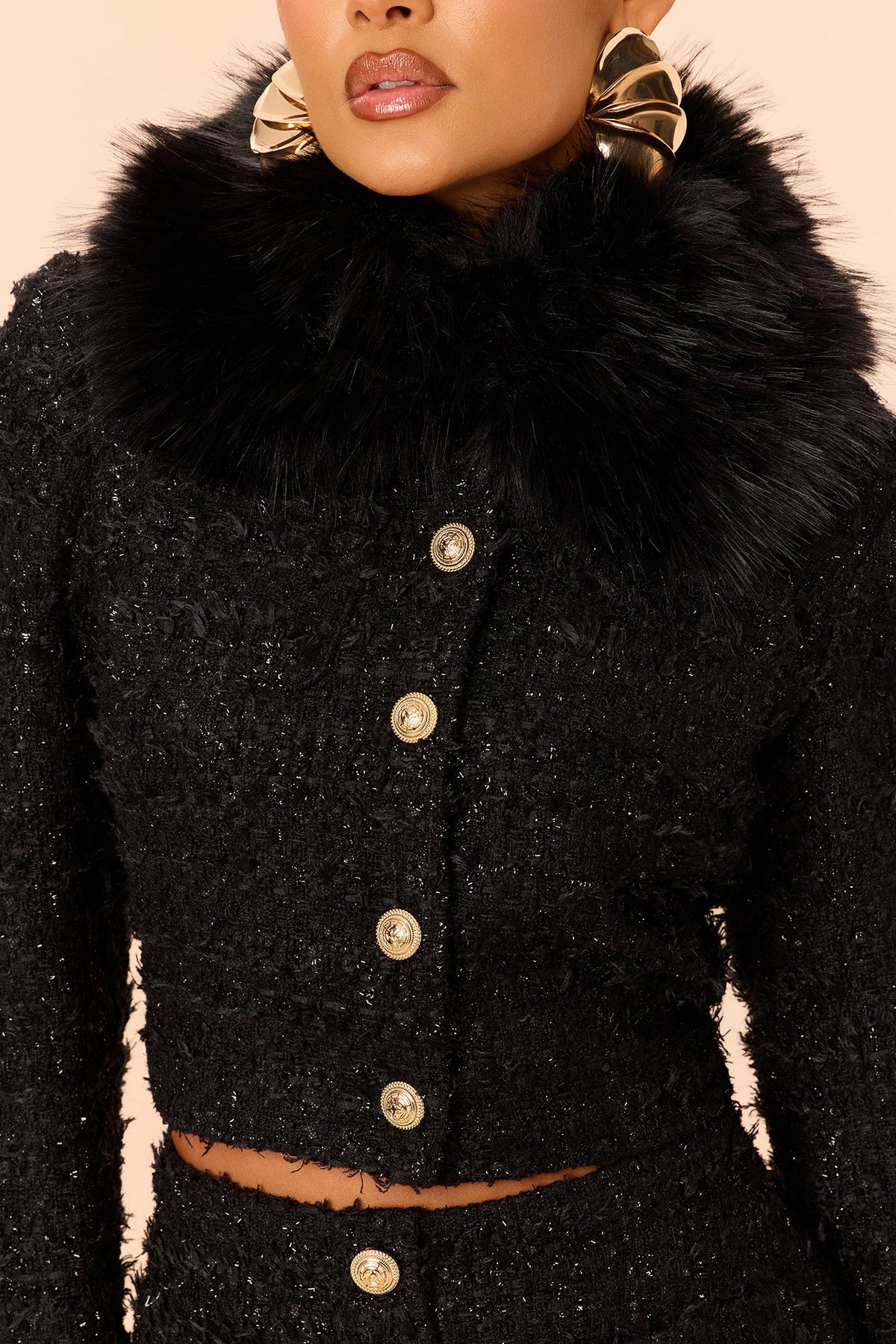 Keep It Real Tweed Skirt Set - Black