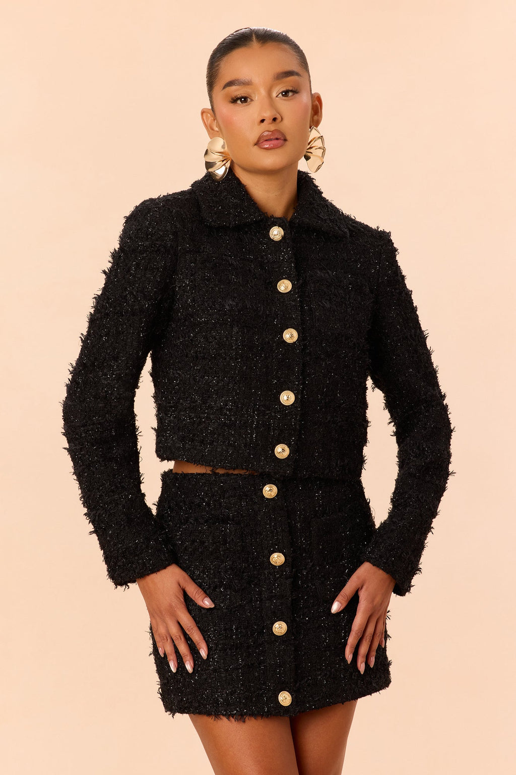 Keep It Real Tweed Skirt Set - Black
