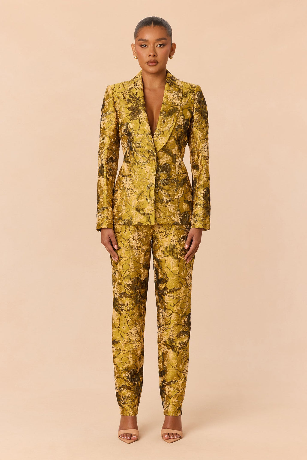 Lola Jacquard Blazer Pant Set - Gold/combo